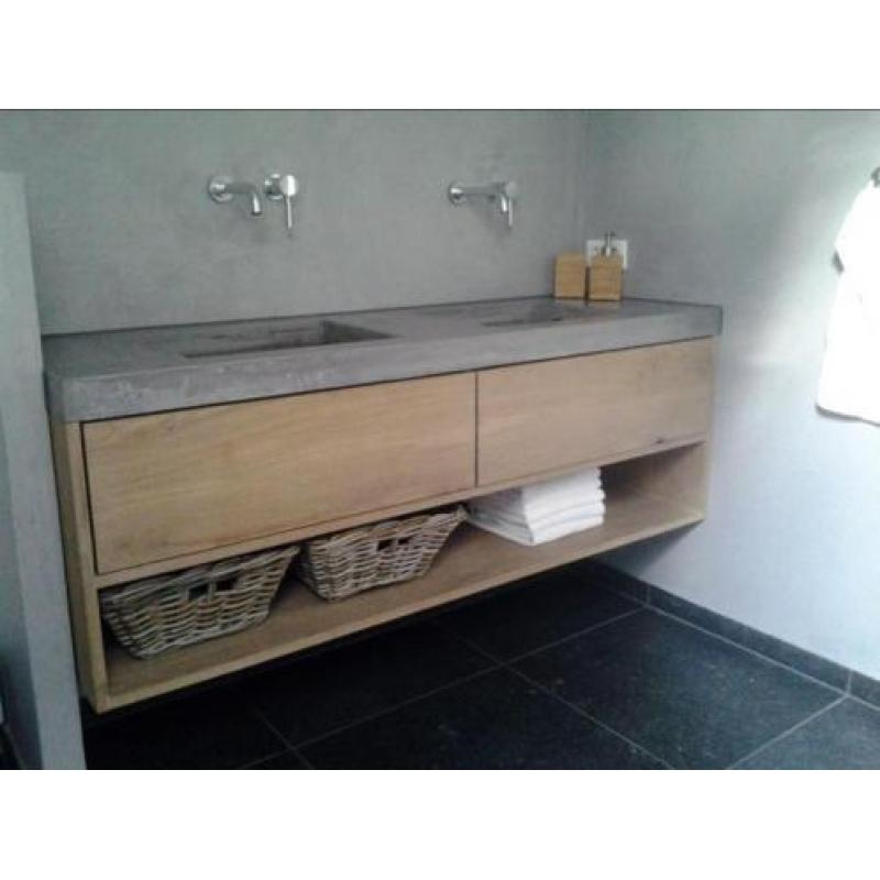 Badmeubel beton look massief eiken in kleur naar keuze!
