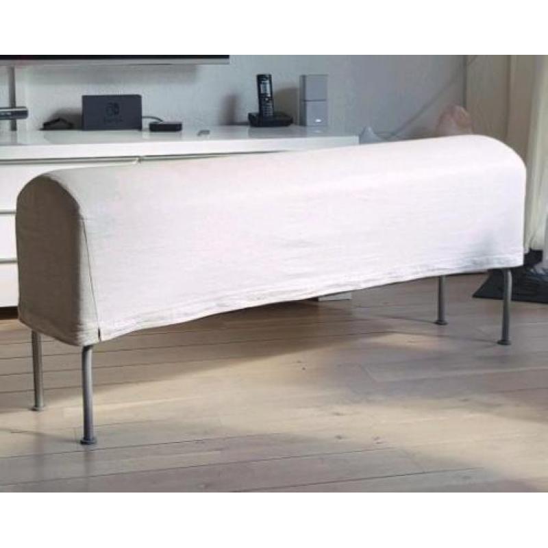 Ikea lange smalle hocker poef creme wit met hoes