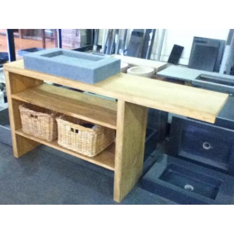 wasbak - waskom - wastafel - natuursteen - oud hout - waskom