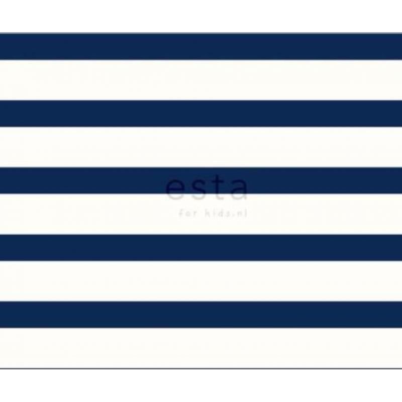 Behang Esta for kids - 1 rol horizontale streep marine blauw