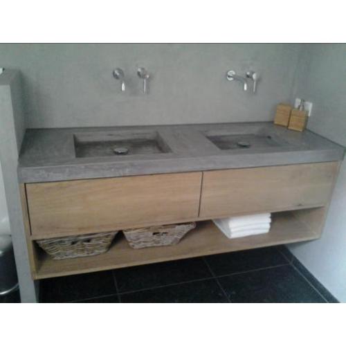 Badmeubel beton look massief eiken in kleur naar keuze!