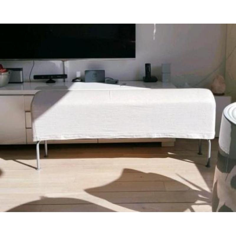Ikea lange smalle hocker poef creme wit met hoes